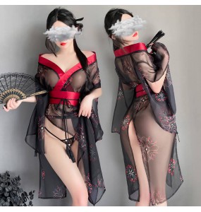 FEE ET MOI - Sexy Japanese Floral Print Kimono (Black Red)